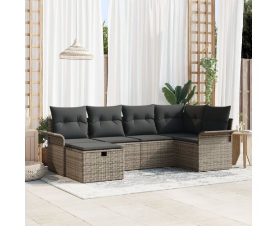 vidaXL 6-częściowy Zestaw Sof Ogrodowych z Poduszkami Szary Polirattan Dārza mēbeļu komplekti