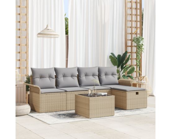 vidaXL 6-Częściowy Zestaw Sof Ogrodowych z Poduszkami Beżowy Rattan Dārza mēbeļu komplekti