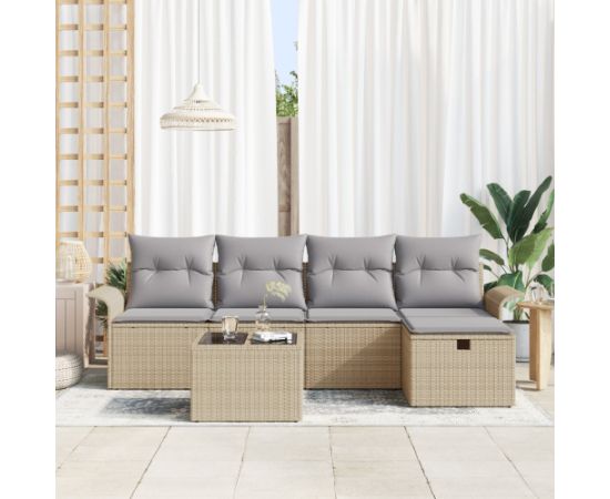 vidaXL 6-Częściowy Zestaw Sof Ogrodowych z Poduszkami Beżowy Rattan Dārza mēbeļu komplekti