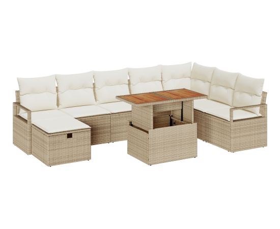 vidaXL 9-częściowy zestaw sof ogrodowych z poduszkami beżowymi z polirattanu Dārza mēbeļu komplekti