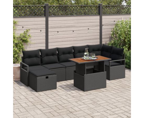 vidaXL 8-częściowy zestaw sofy ogrodowej czarny polirattan Dārza mēbeļu komplekti