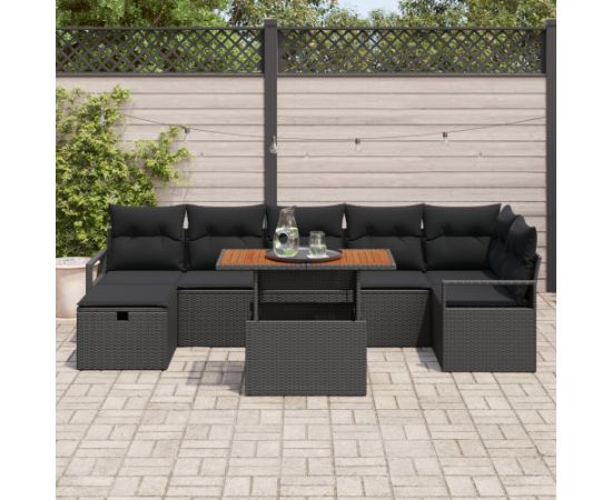 vidaXL 8-częściowy zestaw sofy ogrodowej czarny polirattan Dārza mēbeļu komplekti