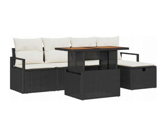 Zestaw Sof Ogrodowych vidaXL 6 Części z Poduszkami Czarny Polirattan Dārza mēbeļu komplekti