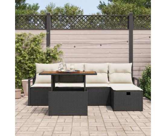 Zestaw Sof Ogrodowych vidaXL 6 Części z Poduszkami Czarny Polirattan Dārza mēbeļu komplekti