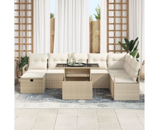 vidaXL 9-częściowy zestaw sof ogrodowych z poduszkami beżowy polirattan Dārza mēbeļu komplekti