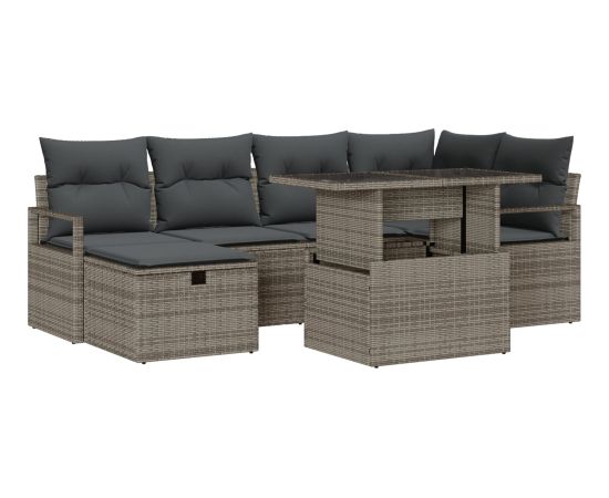 Vidaxl Zestaw 7 elementowy sofy ogrodowej z poduszkami szary polirattan Dārza mēbeļu komplekti