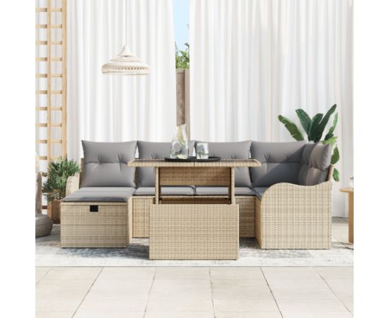 vidaXL 7-elementowy zestaw sof ogrodowych z poduszkami Beżowy Polirattan Dārza mēbeļu komplekti