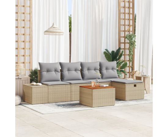 vidaXL Zestaw 6 Częściowych Sof Ogrodowych z Poduszkami Beżowy Polirattan Dārza mēbeļu komplekti