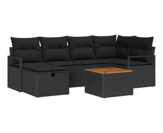 vidaXL 7-elementowy zestaw sof ogrodowych z poduszkami czarny polirattan Dārza mēbeļu komplekti