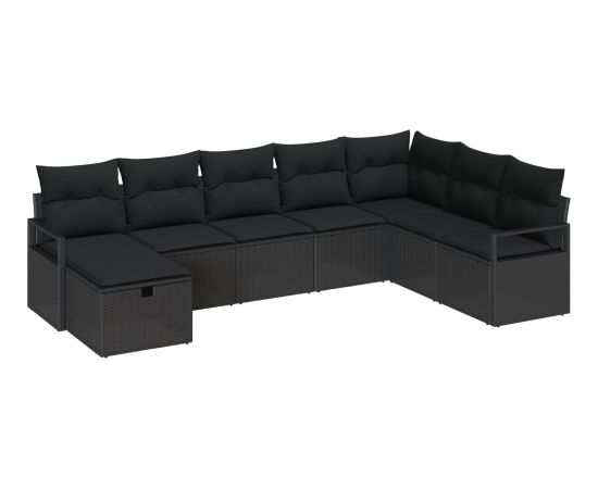 vidaXL 8-elementowy zestaw sofy ogrodowej z poduszkami czarny polirattan Dārza mēbeļu komplekti