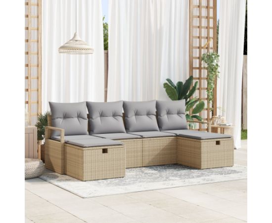 vidaXL Zestaw Sof Ogrodowych 6-Częściowy z Poduszkami Beżowy Poli Rattan Dārza mēbeļu komplekti