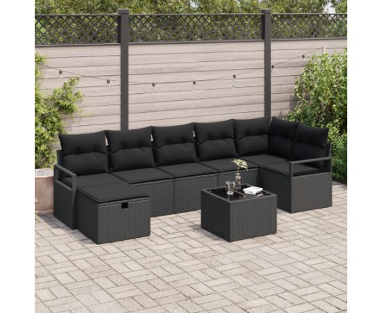 vidaXL 8-Elementowy Zestaw Sof Ogrodowych z Poduszkami Czarny Poli Rattan Dārza mēbeļu komplekti