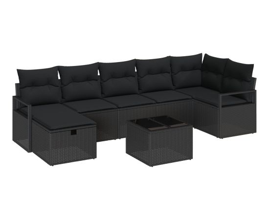 vidaXL 8-Elementowy Zestaw Sof Ogrodowych z Poduszkami Czarny Poli Rattan Dārza mēbeļu komplekti