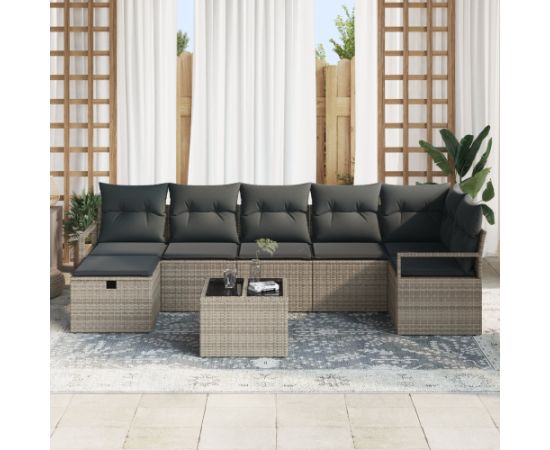 vidaXL 8 elementowy zestaw sof ogrodowych z poduszkami szary polirattan Dārza mēbeļu komplekti