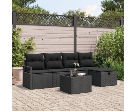vidaXL Zestaw Sof w 6 Częściach z Poduszkami Czarny Polirattan Dārza mēbeļu komplekti