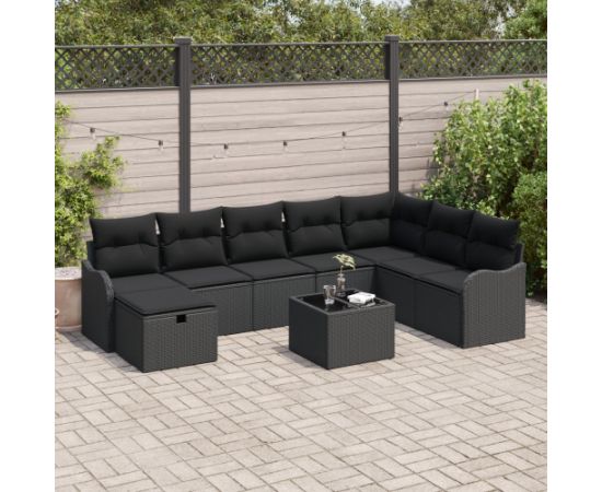 Zestaw Sofy Ogrodowej vidaXL 9 elementów z Poduszkami Czarny Polirattan Dārza mēbeļu komplekti