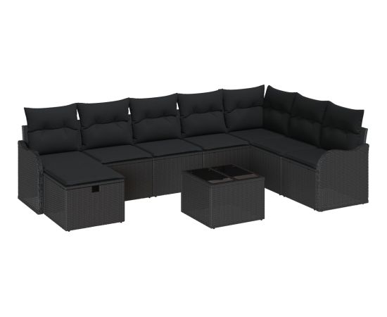 Zestaw Sofy Ogrodowej vidaXL 9 elementów z Poduszkami Czarny Polirattan Dārza mēbeļu komplekti