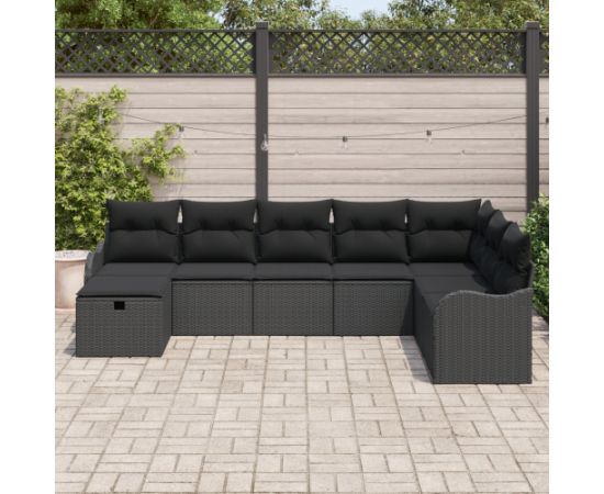 Zestaw sof ogrodowych vidaXL 8 elementów z poduszkami czarny polirattan Dārza mēbeļu komplekti