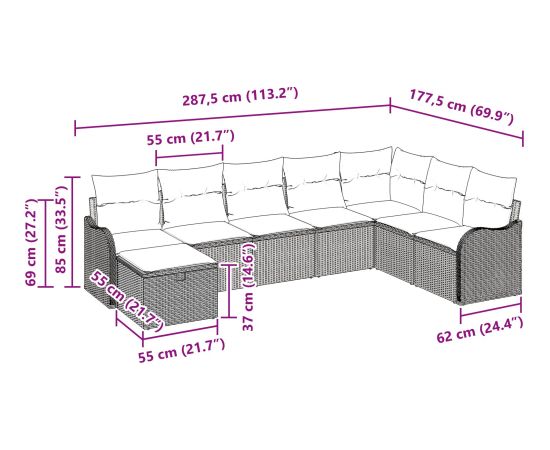 Zestaw sofy ogrodowej vidaXL 8-częściowy z poduszkami czarny polirattan Dārza mēbeļu komplekti