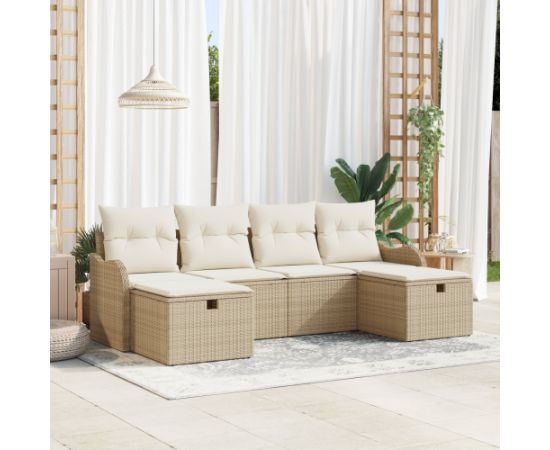 Zestaw Sofy Ogrodowej vidaXL 6 Elementowy z Poduszkami Beżowy Polirattan Dārza mēbeļu komplekti