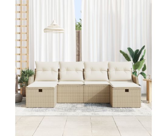 Zestaw Sofy Ogrodowej vidaXL 6 Elementowy z Poduszkami Beżowy Polirattan Dārza mēbeļu komplekti