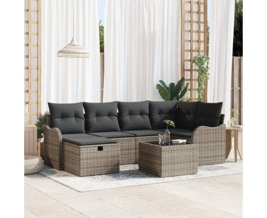 Zestaw sofy vidaXL 7-elementowy z poduszkami Szary Polirattan Dārza mēbeļu komplekti