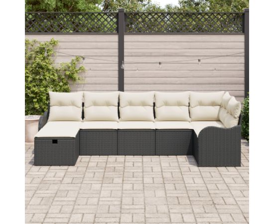 Zestaw Sofy Ogrodowej vidaXL 7-częściowy z Poduszkami Czarny Polirattan Dārza mēbeļu komplekti