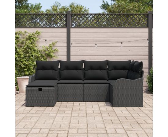 Zestaw sofy ogrodowej vidaXL 6 elementów z poduszkami Czarny Polirattan Dārza mēbeļu komplekti