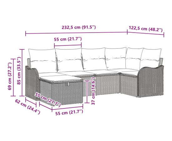 Zestaw sofy ogrodowej vidaXL 6 elementów z poduszkami Czarny Polirattan Dārza mēbeļu komplekti