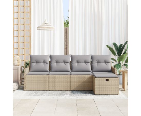 Vidaxl Zestaw 5 częściowy sof ogrodowych z poduszkami Beżowy poli rattan Dārza mēbeļu komplekti