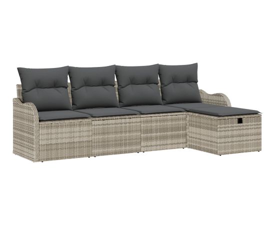 Vidaxl 5-częściowy zestaw sof ogrodowych z poduszkami Jasnoszary polirattan Dārza mēbeļu komplekti