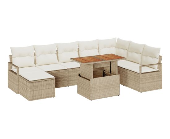 Zestaw Sof Ogrodowych vidaXL 9 Elementów z Poduszkami Beżowy Polirattan Dārza mēbeļu komplekti