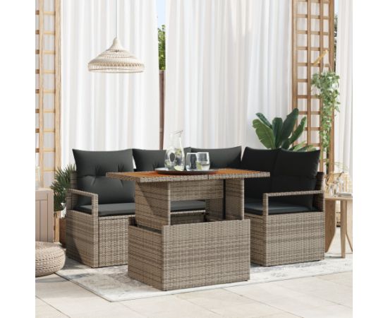 vidaXL 5-częściowy zestaw sof ogrodowych z poduszkami - Szary poli rattan Dārza mēbeļu komplekti