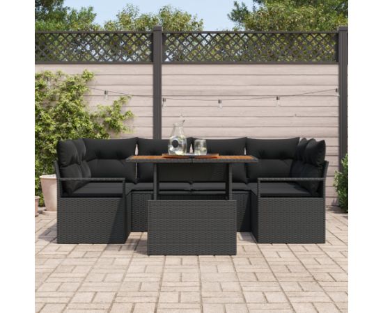 vidaXL 7-częściowy zestaw sof ogrodowych z poduszkami czarny polirattan Dārza mēbeļu komplekti