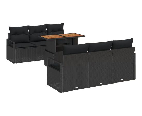 Zestaw 7-częściowy sof ogrodowych vidaXL z poduszkami czarny polirattan Dārza mēbeļu komplekti