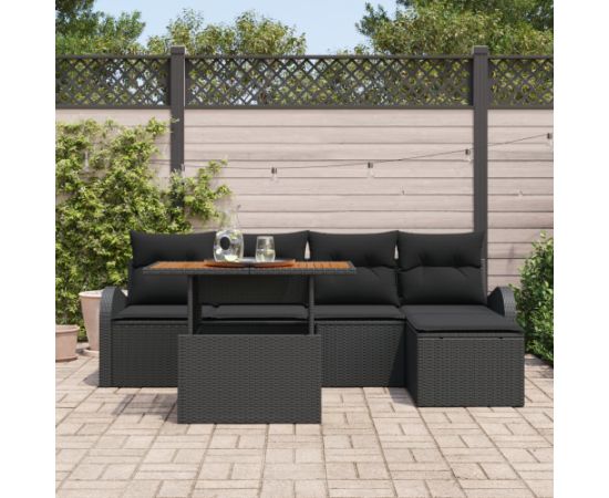 Zestaw Sof Ogrodowych vidaXL z Poduszkami Czarny Poli Rattan Dārza mēbeļu komplekti