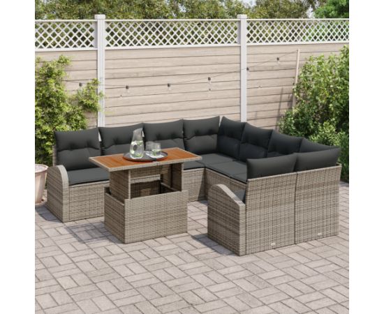 Vidaxl 9-elementowy zestaw sof ogrodowych z poduszkami Szary Polirattan Dārza mēbeļu komplekti