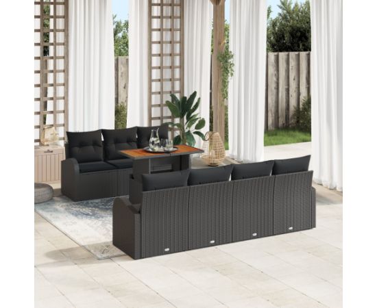 Zestaw sof ogrodowych vidaXL 8-częściowy z poduszkami czarny poli rattan Dārza mēbeļu komplekti