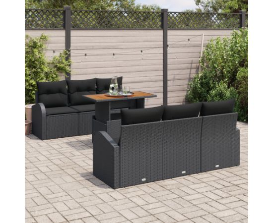 vidaXL 7-częściowy zestaw sof ogrodowych z poduszkami Czarny Poli Rattan Dārza mēbeļu komplekti