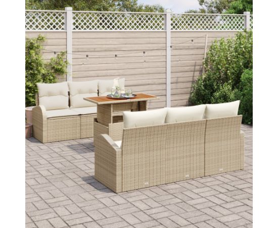 Zestaw 7-częściowy Sofy Ogrodowej vidaXL z Poduszkami Beżowy Polirattan Dārza mēbeļu komplekti