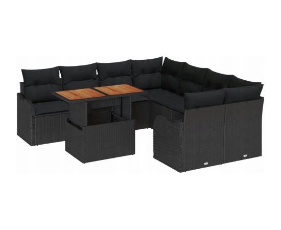 Zestaw sof ogrodowych vidaXL 9-częściowy z poduszkami Czarny Polirattan Dārza mēbeļu komplekti