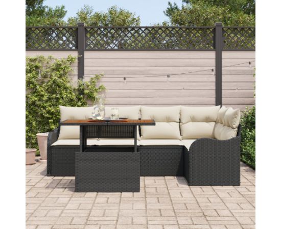 6-częściowy zestaw sof ogrodowych vidaXL z poduszkami czarny polirattan Dārza mēbeļu komplekti