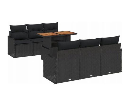 vidaXL 7-częściowy zestaw sof ogrodowych z poduszkami Czarny Polirattan Dārza mēbeļu komplekti