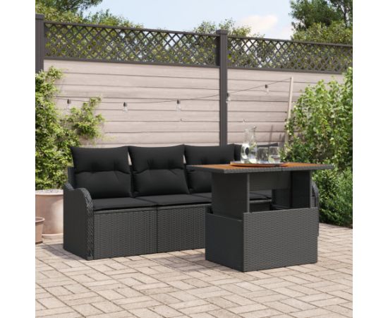 vidaXL 5-częściowy zestaw sof ogrodowych z poduszkami czarny polirattan Dārza mēbeļu komplekti