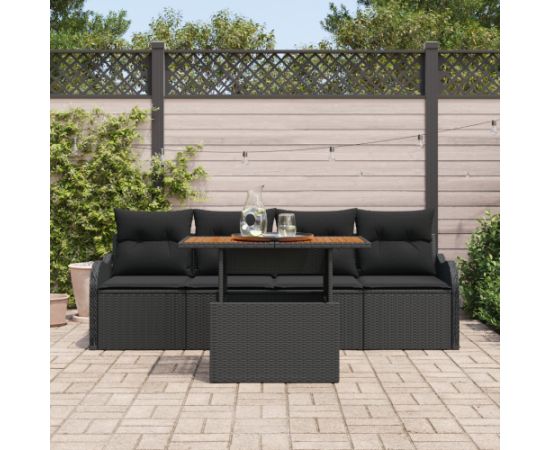 vidaXL 5-częściowy zestaw sof ogrodowych z poduszkami czarny polirattan Dārza mēbeļu komplekti