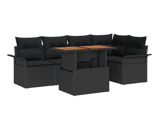 Zestaw 6 elementów sof ogrodowych vidaXL z poduszkami Czarny Polirattan Dārza mēbeļu komplekti