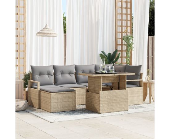 Vidaxl Zestaw 7-częściowy sofa ogrodowa z poduszkami beżowy polirattan Dārza mēbeļu komplekti