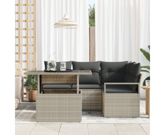 vidaXL 5-częściowy zestaw sof ogrodowych z poduszkami jasnoszary polirattan Dārza mēbeļu komplekti