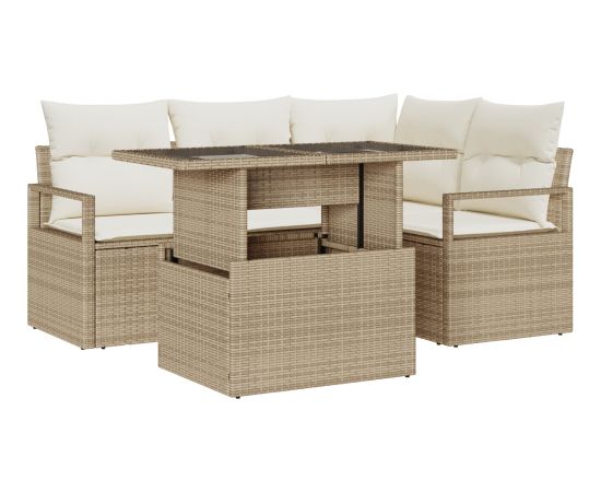 Zestaw sof ogrodowych vidaXL 5-częściowy z poduszkami Beżowy Poli Rattan Dārza mēbeļu komplekti