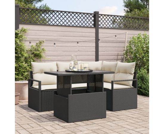 Vidaxl Zestaw 5-częściowy sof ogrodowych z poduszkami, czarny polirattan Dārza mēbeļu komplekti